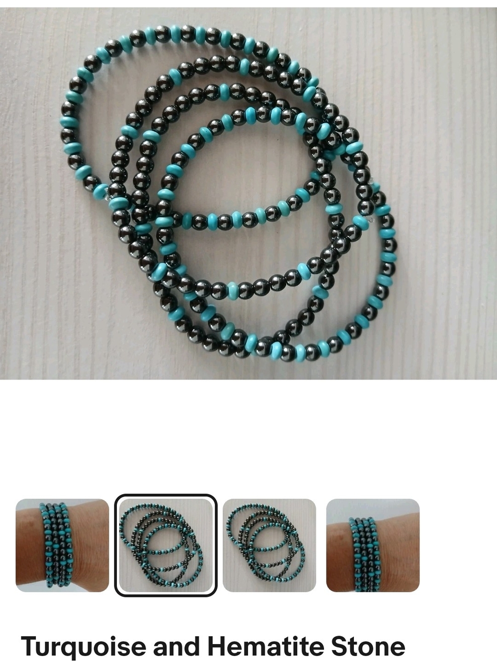 Turquoise & Hematite Beaded Stretch Bracelet Set
